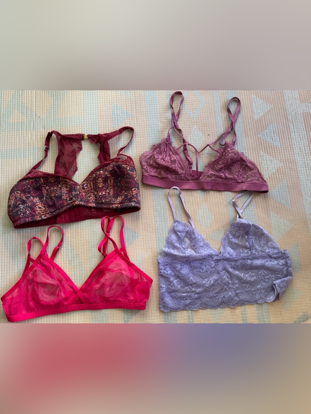 Women’s Lace Bralette Set - Lavender, Fuchsia, Plum, Burgundy